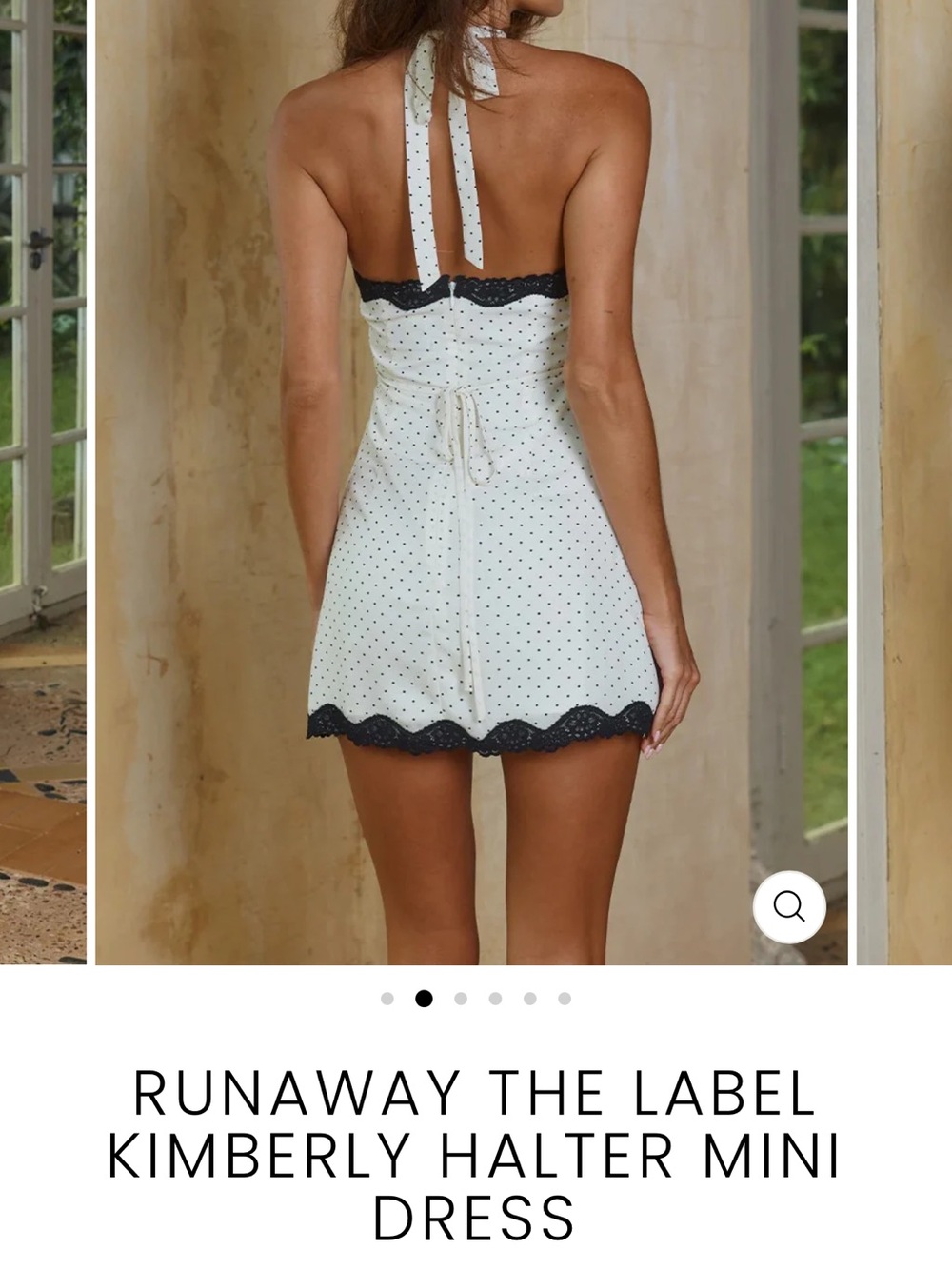 Kimberly Halter Mini Dress by Runaway The Label - White with Black Trim - Picture 3 of 12